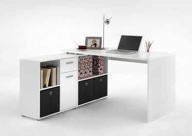 Luiz White Flexi Corner Office Desk - Versatile, Modern, and Space-Saving Design - UK Luxury Furniture